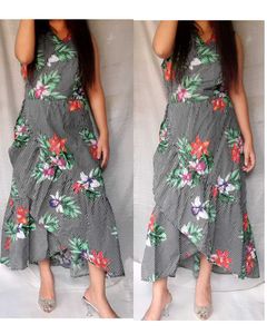 Striped Floral Sleeveless Wrap Dress
