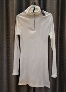 women off-white ribbed bodycon dress