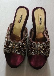 Embellished Maroon Sandals