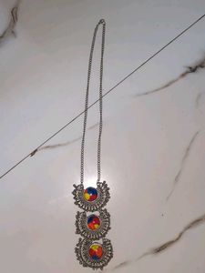 Silver Multicolour 3 Layered Necklace