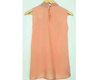 Peach Lace Crochet Top