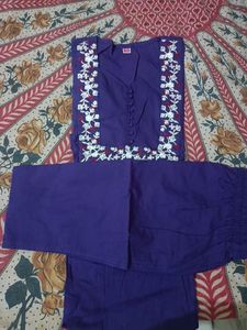 Purple Embroidered Kurta Pant Set