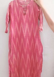 Reddish Pink Ikat Print Kurta