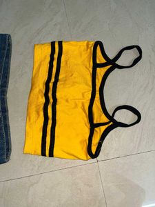 Cute Yellow Top &amp; Denim Skirt Set