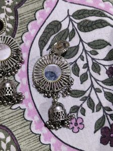 Bohemian Silver Jhumka Earrings
