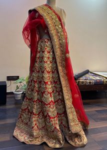 Red Heavy Work Lehenga With Dupatta (No Blouse)