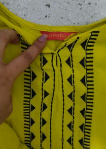 Yellow Embroidered Neck vishudh Kurti