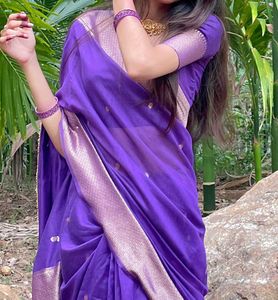 Elegant Deep Rich Purple &amp; Gold Saree