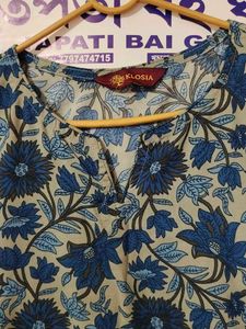 Blue Floral Print Kurti Dress