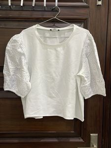White Eyelet Sleeve Top