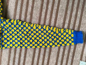 Handmade Knitted Blue &amp; Yellow Coat