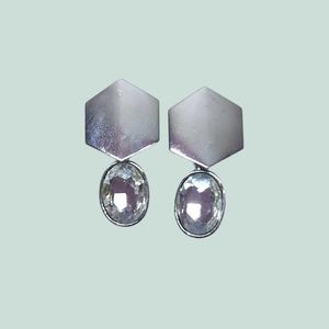 Silver Hexagon &amp; Crystal Drop Earrings