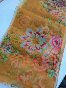 Floral Fantasy Mustard Yellow Chiffon Dupatta