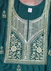 Full Embroidery Kurti Size Xl Green Colour