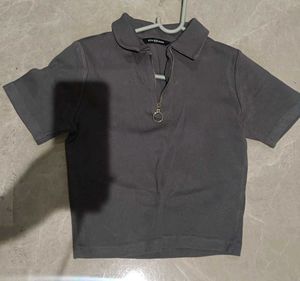 Gray Crop Top with Zipper Detail