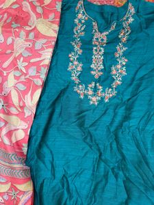 Teal Embroidered Kurta Set