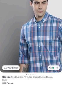 Nautica Blue Tartan Checks Casual Shirt