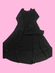 Dubai Abaya Black Beads Umbrella Cutting