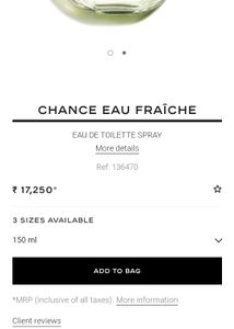 Chanel CHANCE 150ml EAU FRAICHE 💚
