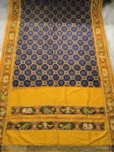 Vintage Ikat Saree Yellow & Navy