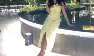 Chic Yellow Midi Dress with Slit.