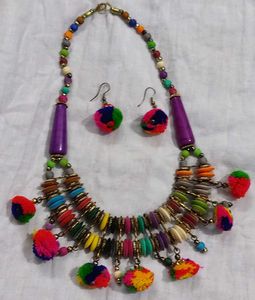 Colorful pompom Necklace & Earring Set