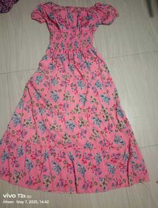 Floral Pink Tiered Midi Dress