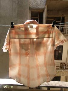 Vintage 90&#39;s white tan plaid short sleeve shirt