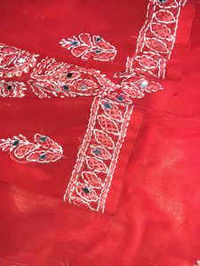 Red Embroidered Chikan Kurti