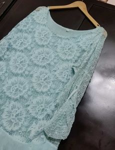 Light Blue Lace Floral Top for 40 Bust
