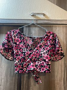 H&amp;M Floral pink colour crop top with back design
