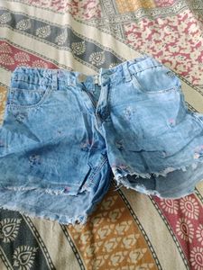 Denim Floral Shorts
