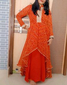 Bandhani Printed Layered High Slit Gown