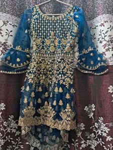 Blue Heavy Lehenga For Kids.
