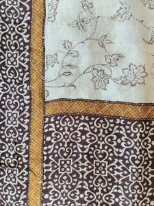 Cream Tussar Silk Saree With Blockprint & Sequins