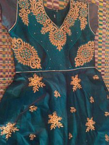 Emerald Green Gold Embroidered Ethnic Gown