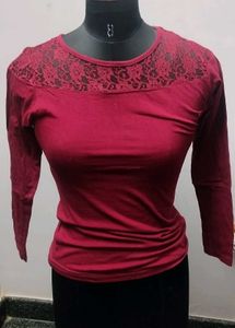 Maroon Lace Top - Long Sleeve