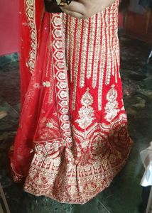 Bridal Red Velvet Zardozi Worked Gown