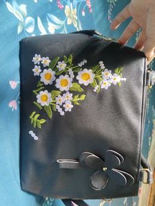 Floral Embroidered Black Bag