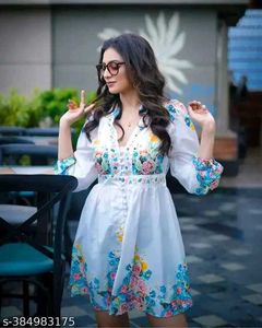 Puff Sleeve Stylish Floral Printed Dress For Women