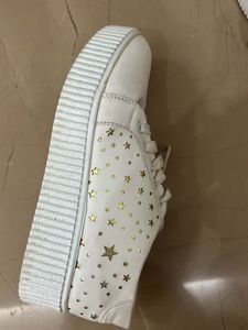 White Shoes with Cute Golden Design
