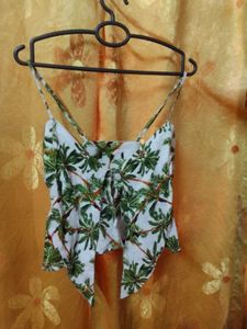 Tropical Print Tie-Back Crop Top