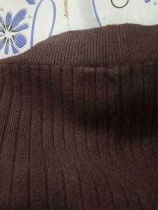 Brown Ribbed Bodycon Skirt