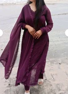 Chikenkari Embroidery Work Kurta Set With Plazo&amp;Du