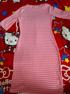 Pink Striped Midi Dress