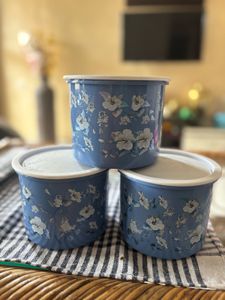 Floral‑printed 1 L Round Plastic Storage Container