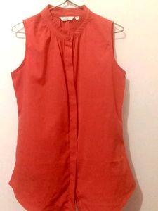 Coral Sleeveless Top And Black Dhoti  Combo