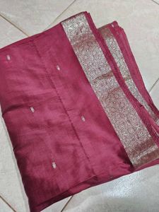 Elegant burgundy Saree with silver border