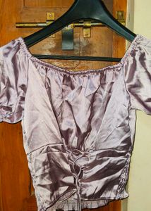 Satin Lavnendar Off-Shoulder Top