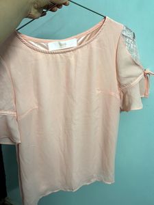 Peach New Top With Lace Sleeve